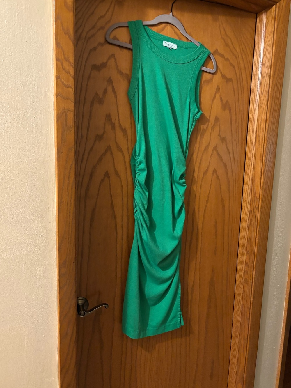 Michael Stars Bright Green Sleeveless Ruched Midi Dress